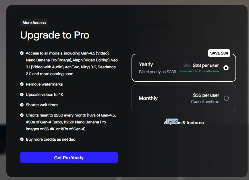 Pricing Tiers Runway